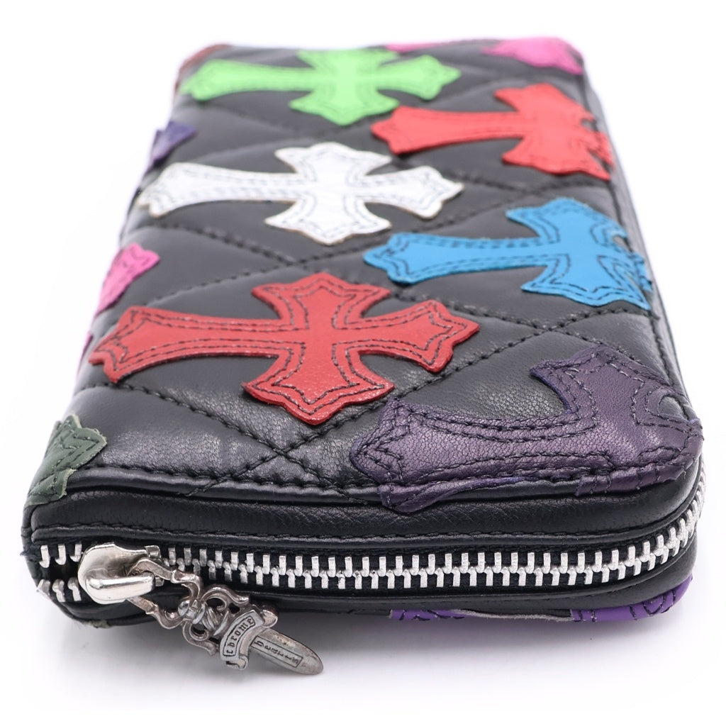 CHROME HEARTS(クロムハーツ) REC F ZIP QUILTED マルチパッチ セメタリー クロスキルティング レザーロングウォレット 長財布 ブラック