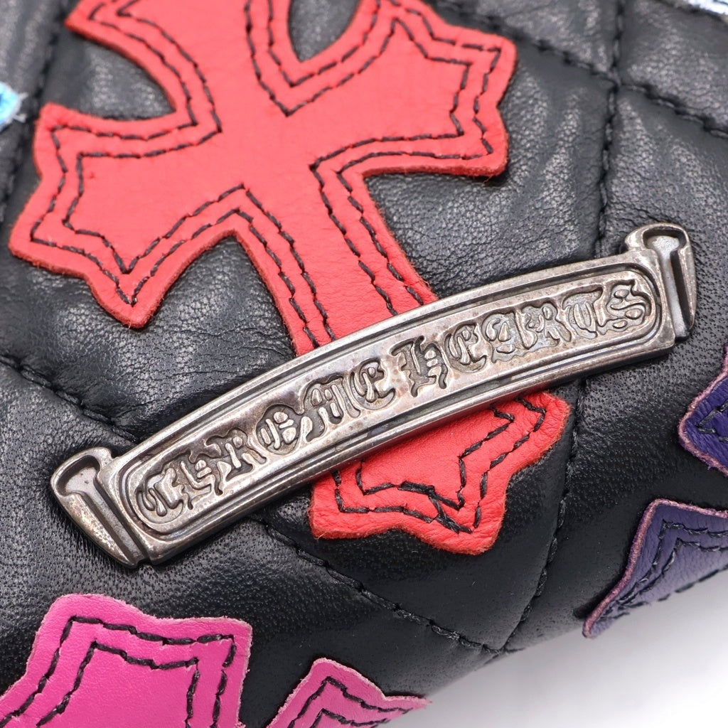CHROME HEARTS(クロムハーツ) REC F ZIP QUILTED マルチパッチ セメタリー クロスキルティング レザーロングウォレット 長財布 ブラック