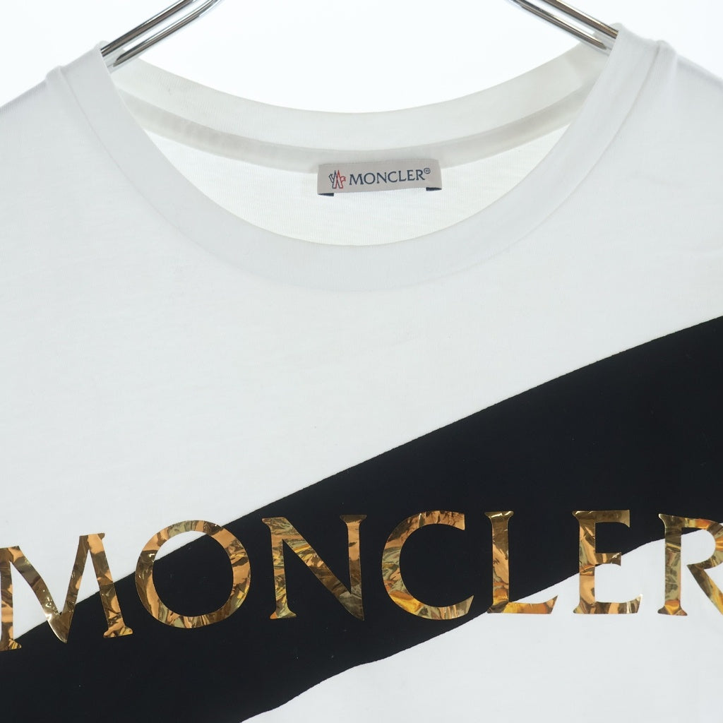 MONCLER(モンクレール) フロントロゴプリント バイカラー クルーネック半袖Tシャツカットソー ブラック/ホワイト E20938091250