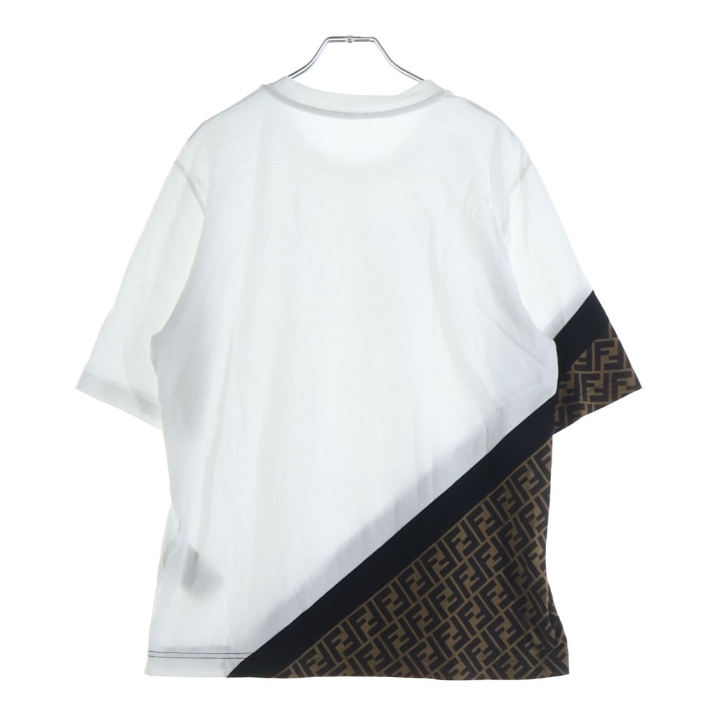 FENDI(フェンディ) 23SS ズッカ ロゴ総柄 クルーネック半袖Tシャツカットソー ホワイト/ブラウン FAF682 AN68