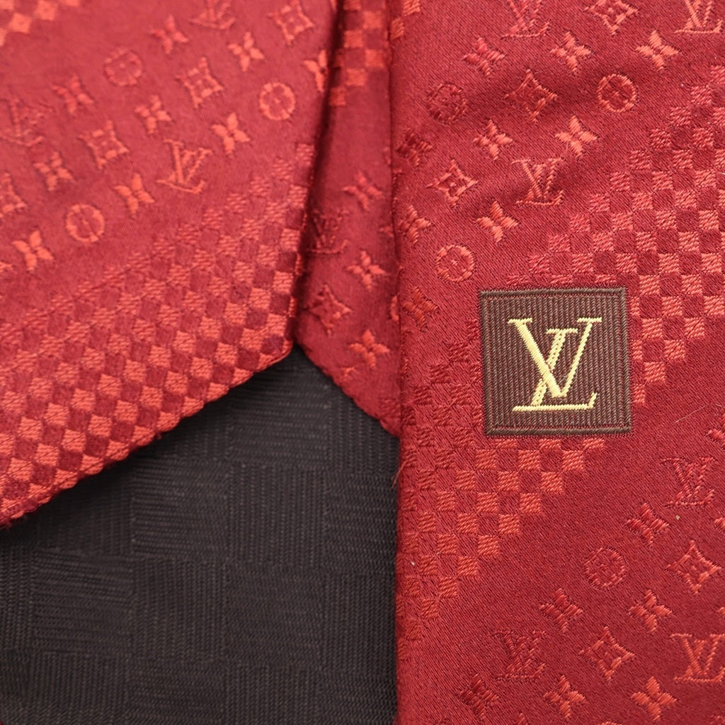 LOUIS VUITTON(ルイヴィトン) モノグラム ダミエ 総柄 シルクネクタイ レッド
