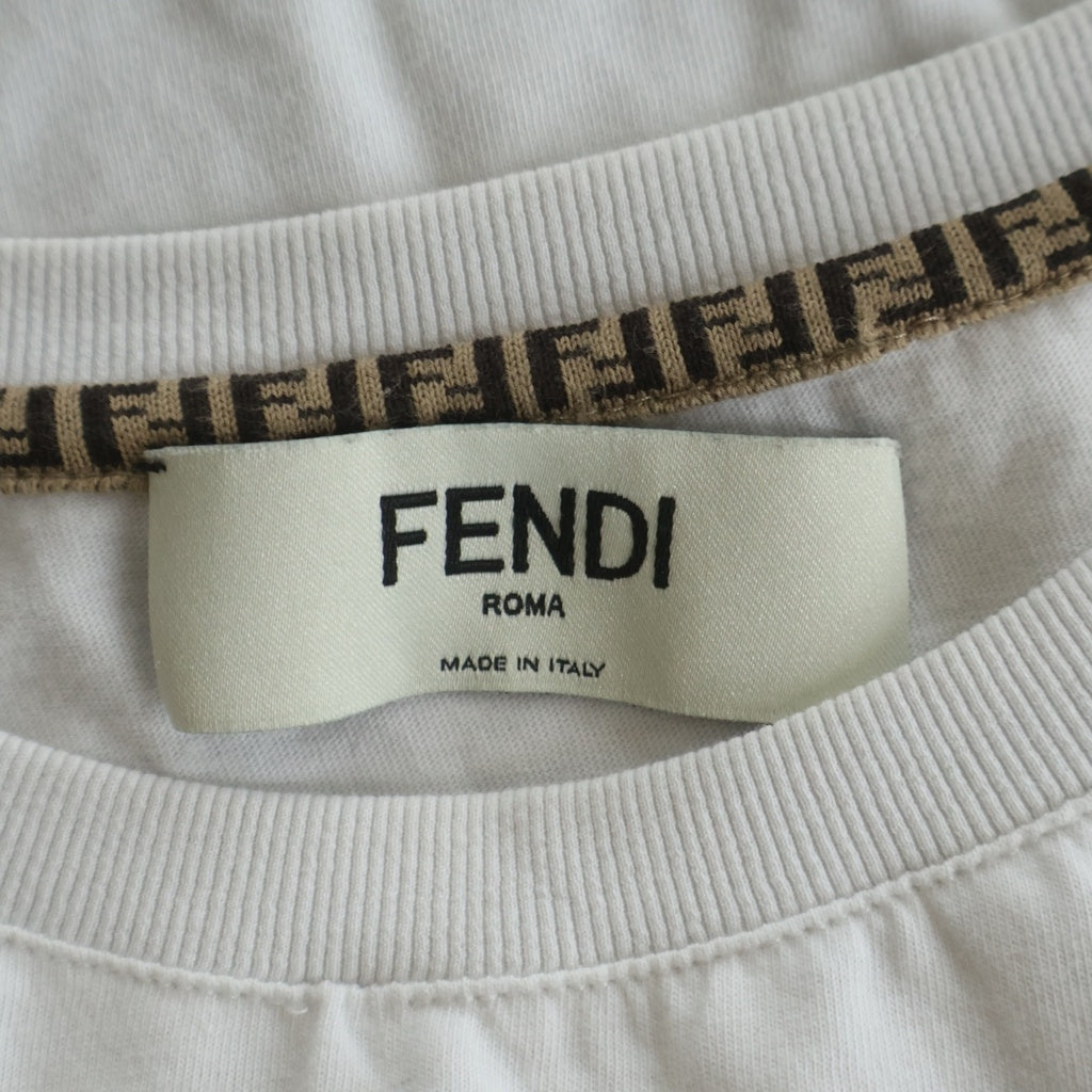 FENDI(フェンディ) 22SS Rogo Embroidery Tee フロントロゴ刺繍 クロップド クルーネック半袖Tシャツカットソー ホワイト レディース FS7389 FS7389
