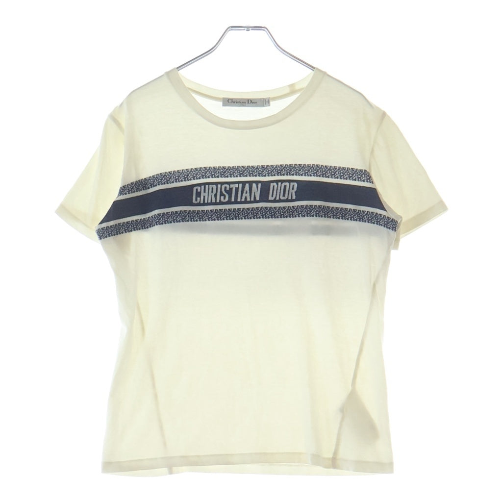 Christian Dior(クリスチャンディオール) シグネチャーバンド ロゴ クルーネック半袖Tシャツカットソー ホワイト/ネイビー コットン 143T04A4043