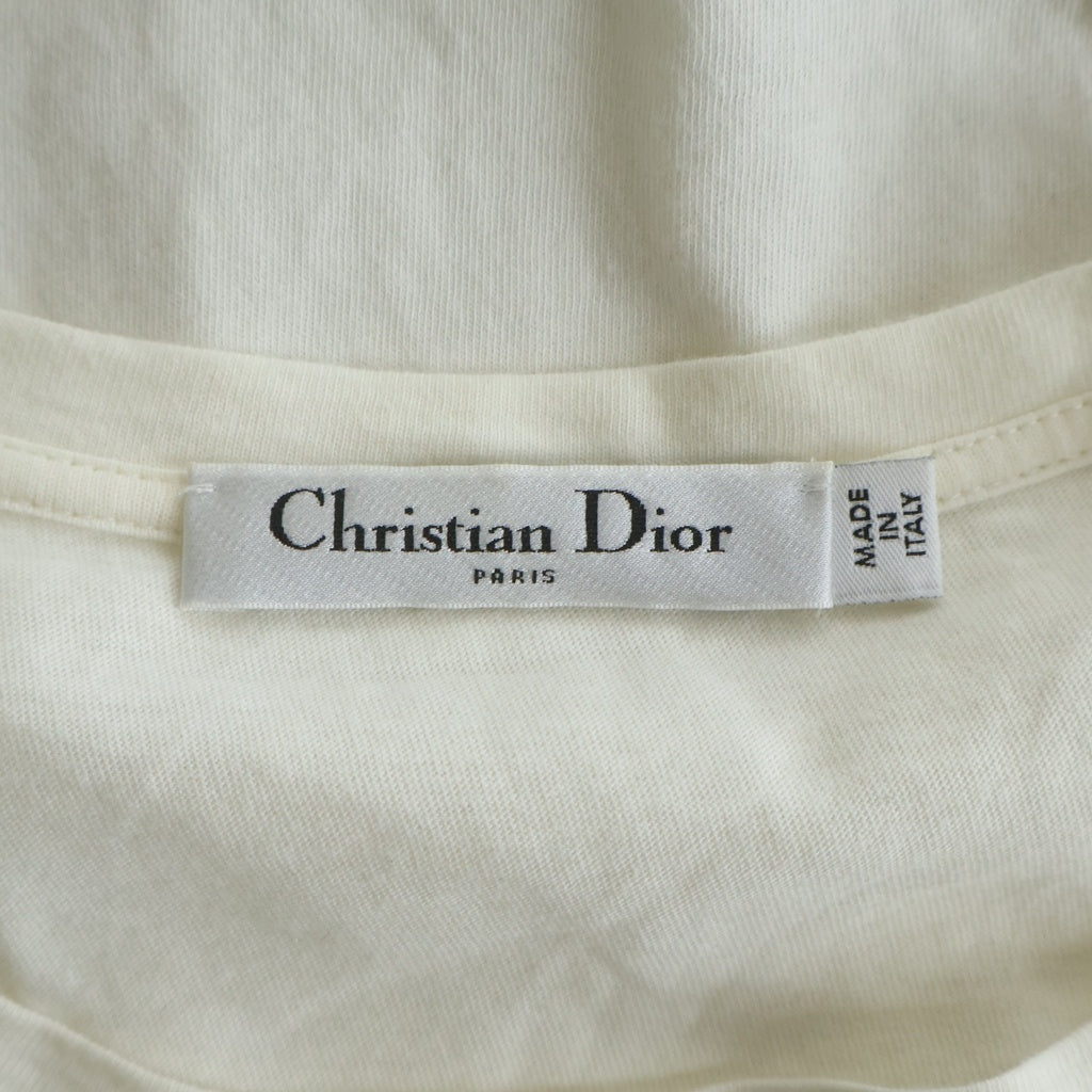 Christian Dior(クリスチャンディオール) シグネチャーバンド ロゴ クルーネック半袖Tシャツカットソー ホワイト/ネイビー コットン 143T04A4043