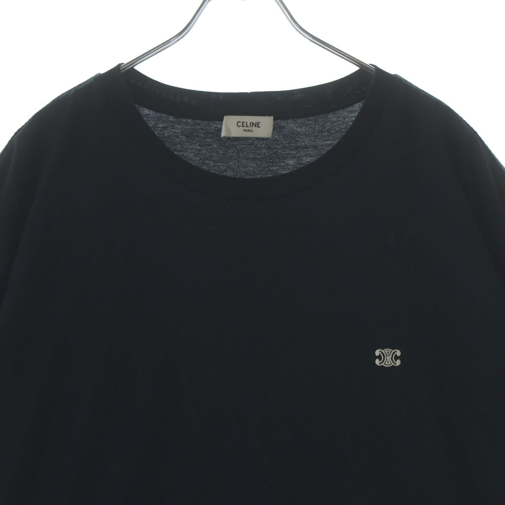 CELINE(セリーヌ) トリオンフ エンブロイダリー ワンポイントロゴ刺繍 クルーネック半袖Tシャツカットソー ブラック 2X04I671Q