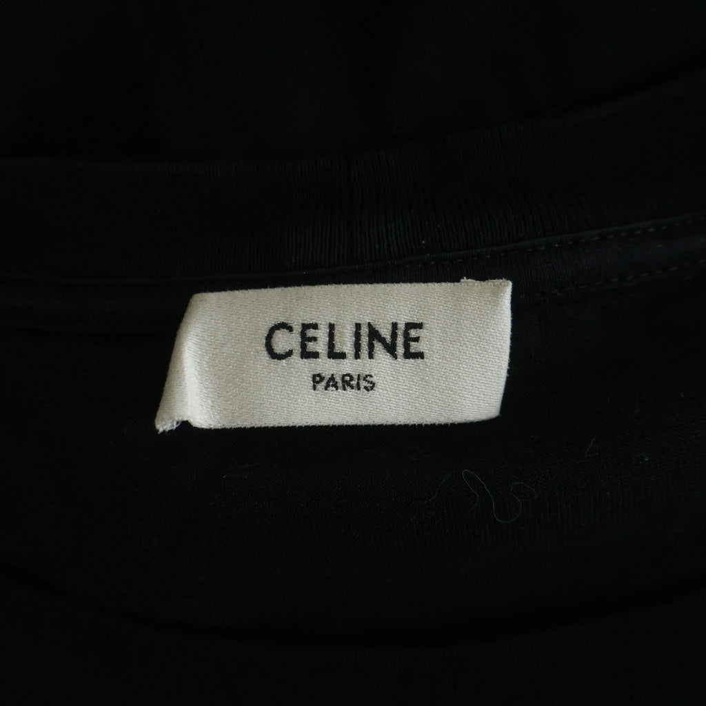 CELINE(セリーヌ) トリオンフ エンブロイダリー ワンポイントロゴ刺繍 クルーネック半袖Tシャツカットソー ブラック 2X04I671Q