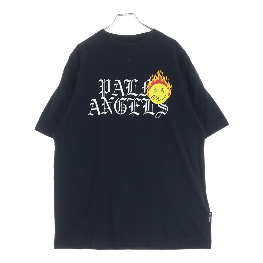 Palm Angels(パームエンジェルス) Burning Head スマイルグラフィック クルーネック半袖Tシャツカットソー ブラック PMAA001R21JER003