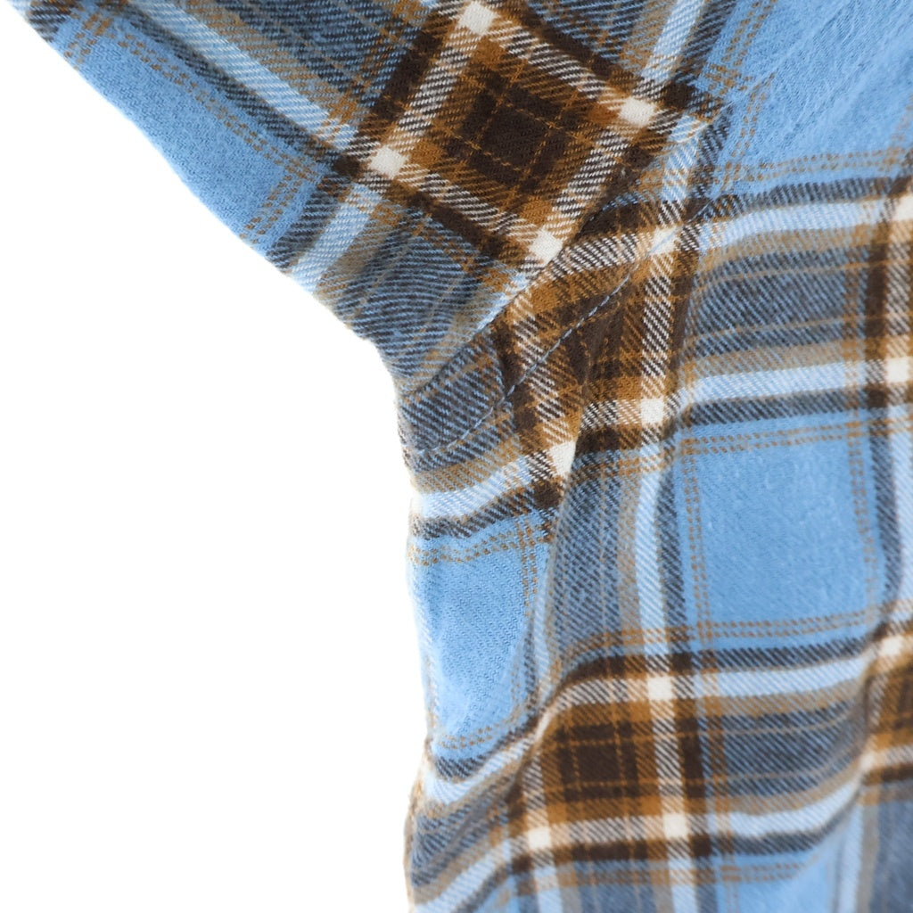 A BATHING APE(アベイシングエイプ) ONE POINT FLANNEL CHECK RELAXED FIT SHIRT ワンポイント フランネルチェック リラックスドフィット コットン長袖チェックシャツ ブルー/ブラウン 001SHK701003M