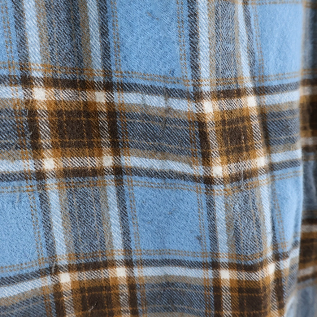 A BATHING APE(アベイシングエイプ) ONE POINT FLANNEL CHECK RELAXED FIT SHIRT ワンポイント フランネルチェック リラックスドフィット コットン長袖チェックシャツ ブルー/ブラウン 001SHK701003M