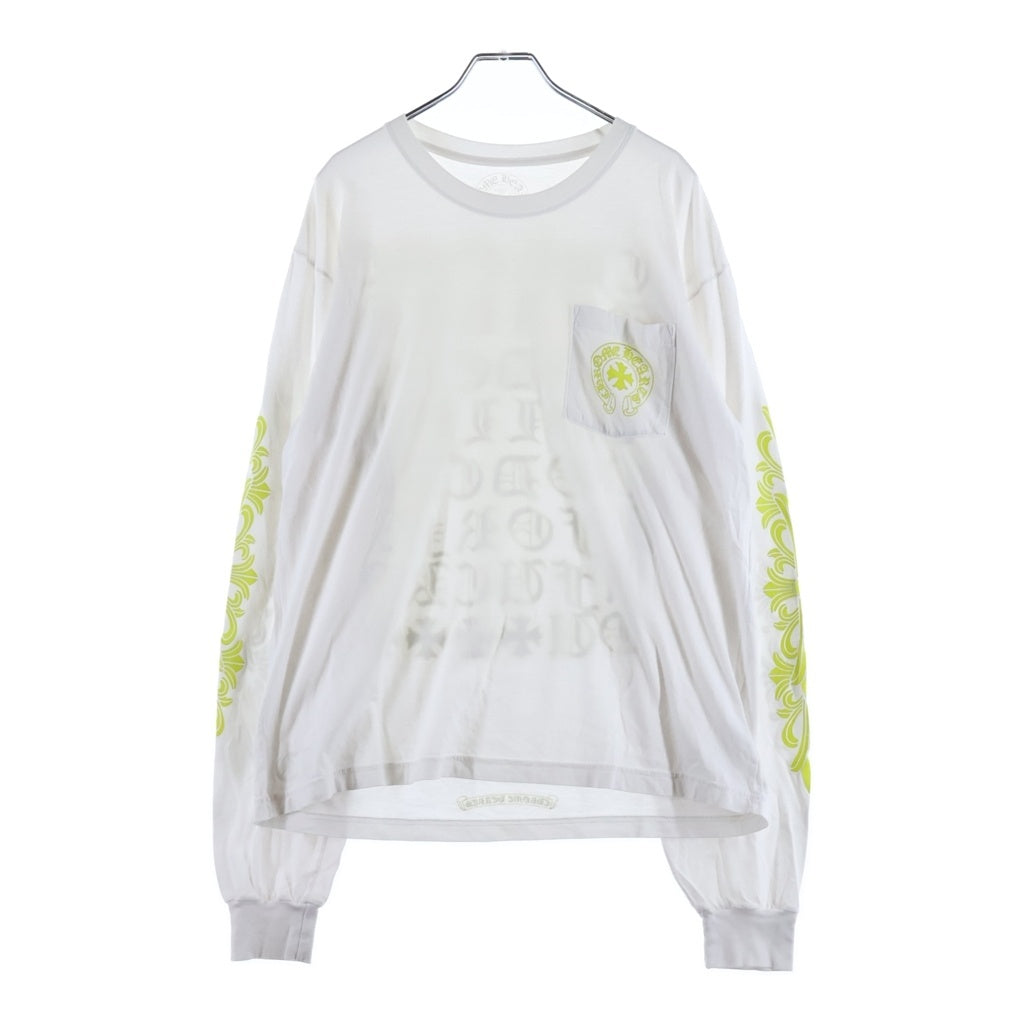 CHROME HEARTS(クロムハーツ) Made In Hollywood Vertical Logo Long Sleeve Tee メイドインハリウッド ヴァーティカルロゴ アームフローラルロゴ クルーネック長袖カットソー ホワイト/イエロー