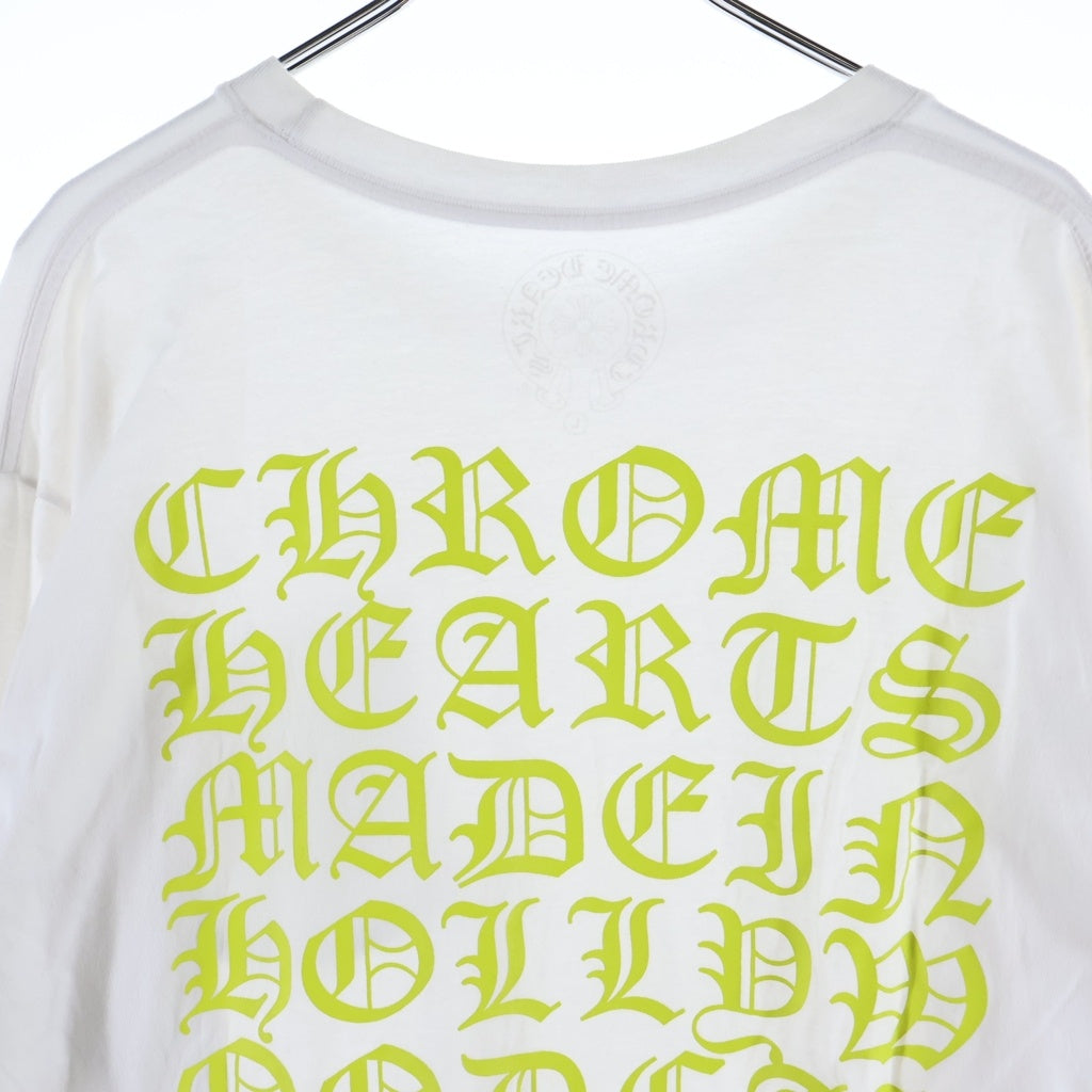 CHROME HEARTS(クロムハーツ) Made In Hollywood Vertical Logo Long Sleeve Tee メイドインハリウッド ヴァーティカルロゴ アームフローラルロゴ クルーネック長袖カットソー ホワイト/イエロー