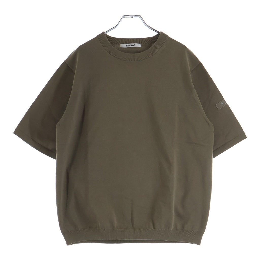 TATRAS(タトラス) CALCANTE カルカンテ Knit Pullover T-Shirts ロゴパッチ クルーネック半袖ニットTシャツカットソー ベージュ MCKZ0448053588