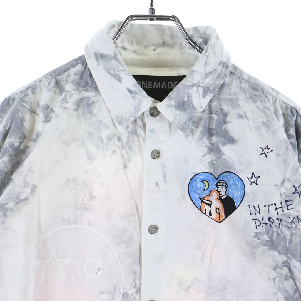 ONEMADE(ワンメイド) Handmade Print Militaly Shirt ハンドメイドプリント ミリタリー長袖コットンシャツ ホワイト -