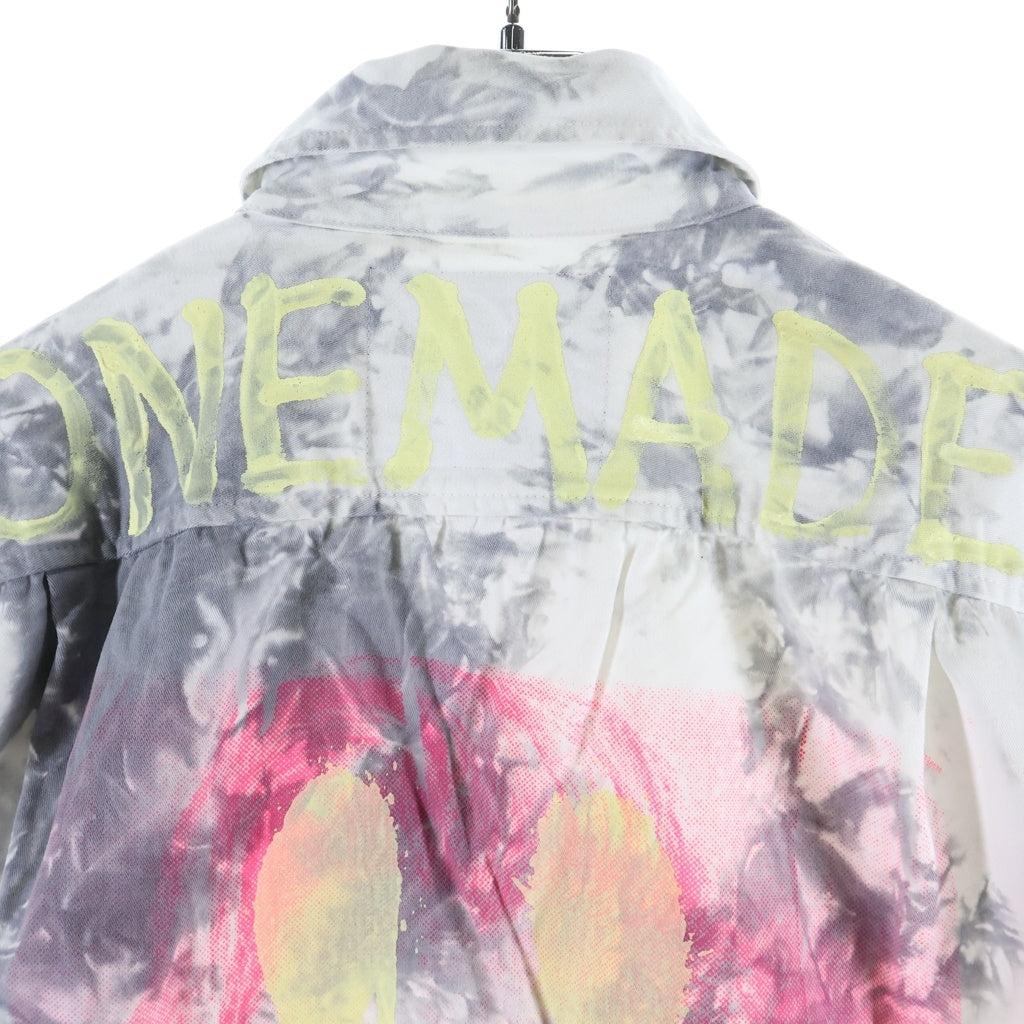 ONEMADE(ワンメイド) Handmade Print Militaly Shirt ハンドメイドプリント ミリタリー長袖コットンシャツ ホワイト -