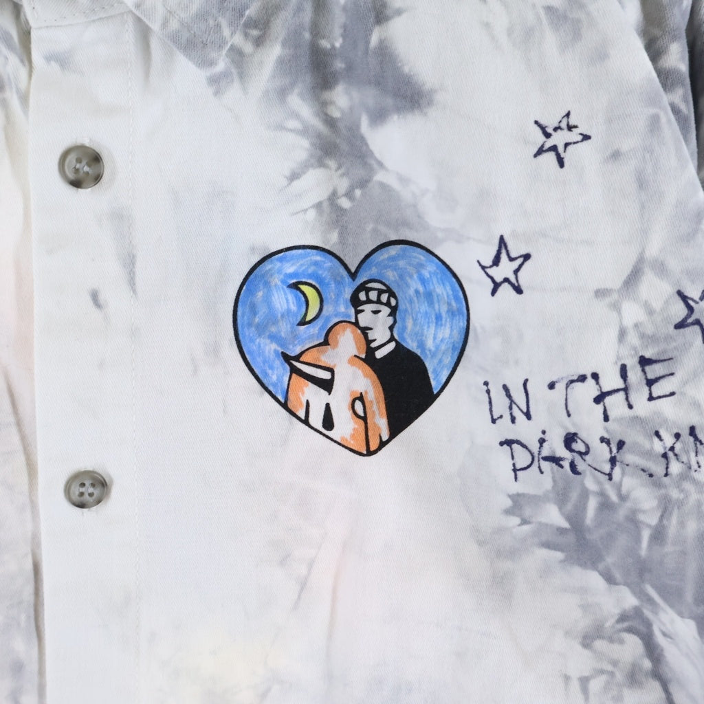 ONEMADE(ワンメイド) Handmade Print Militaly Shirt ハンドメイドプリント ミリタリー長袖コットンシャツ ホワイト -