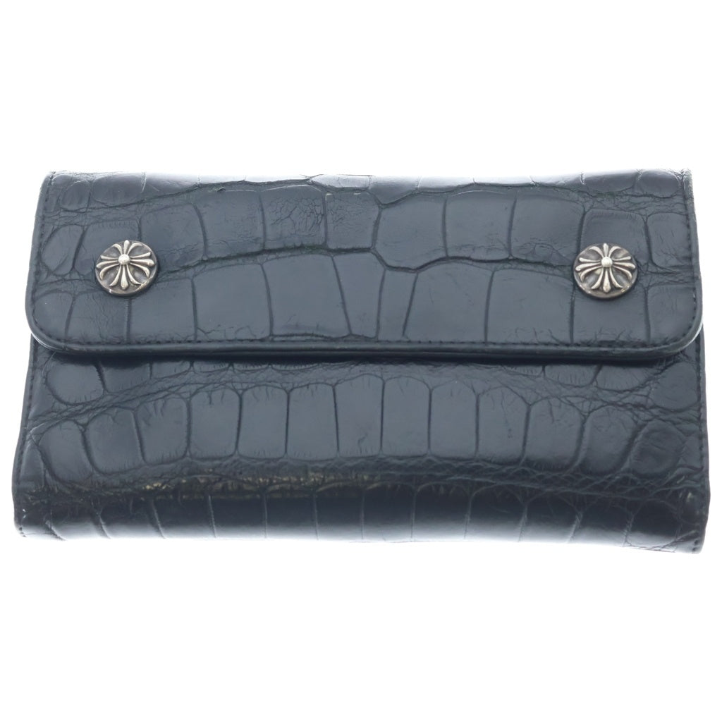 CHROME HEARTS(クロムハーツ) WAVE ALLIGATOR ウェーブアリゲーター クロスボールボタン レザーウォレット 長財布 ブラック