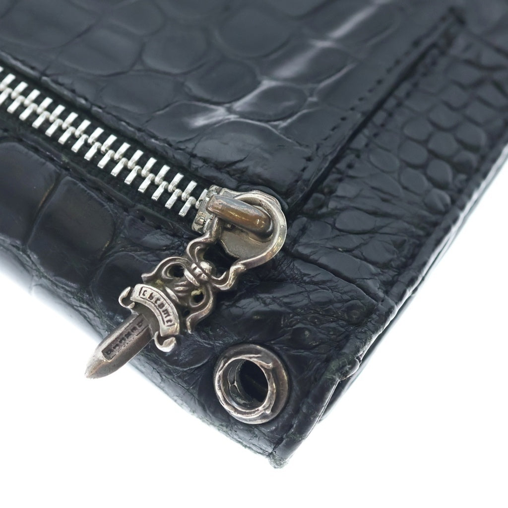 CHROME HEARTS(クロムハーツ) WAVE ALLIGATOR ウェーブアリゲーター クロスボールボタン レザーウォレット 長財布 ブラック