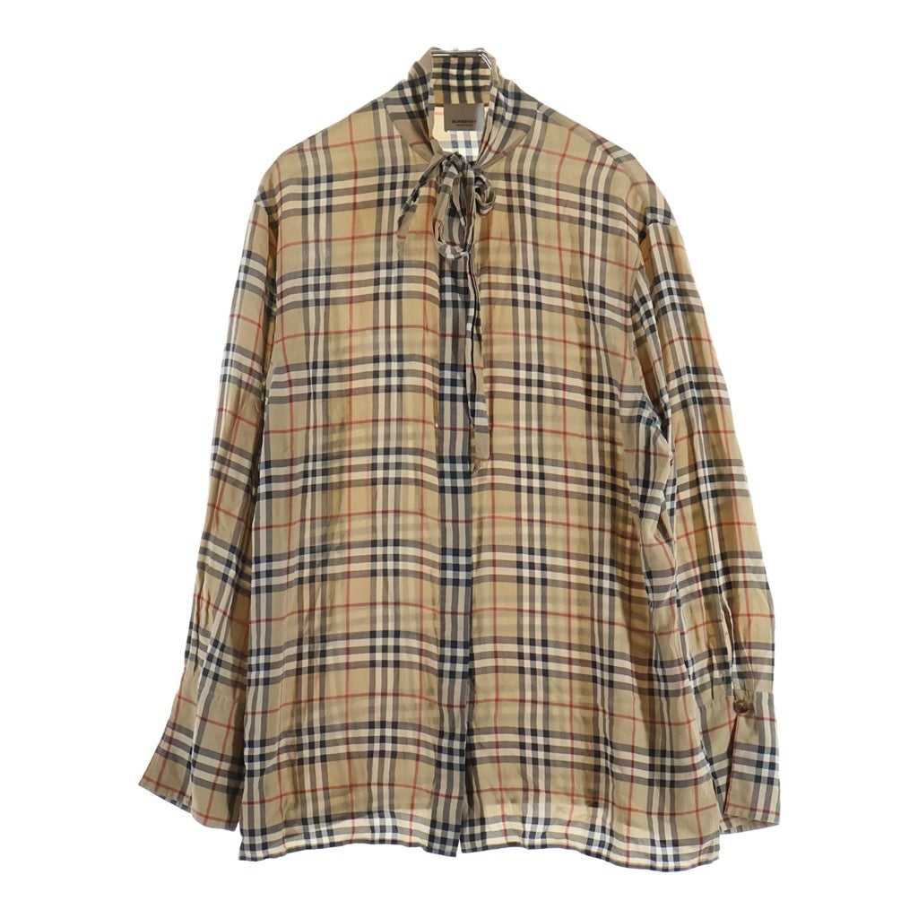 BURBERRY(バーバリー) ノバチェック リボンカラー 長袖シルクシャツ ブラウン 8019141
