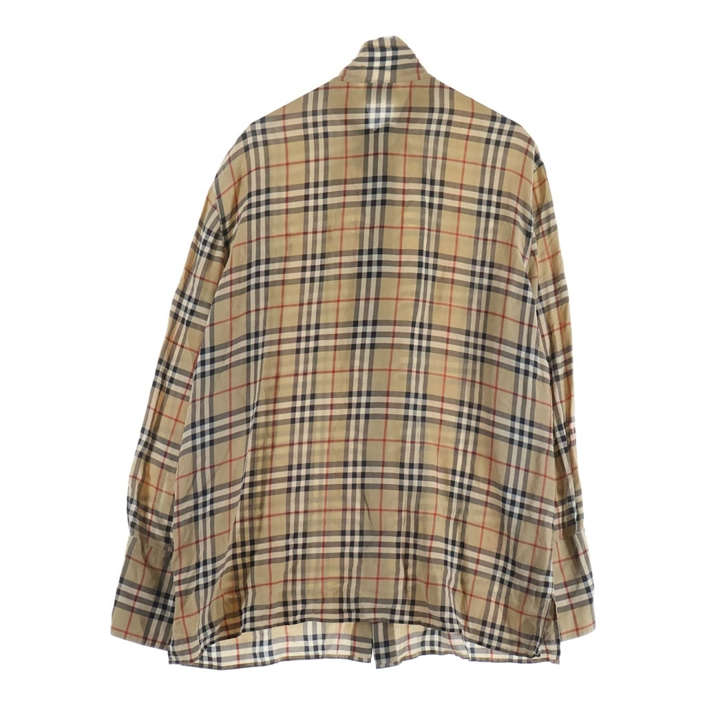 BURBERRY(バーバリー) ノバチェック リボンカラー 長袖シルクシャツ ブラウン 8019141