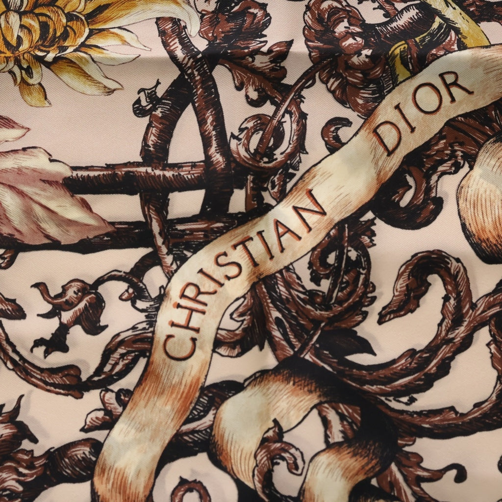 Christian Dior(クリスチャンディオール) LE MONDE フローラル柄 ライオン パイソン 大判 シルクスカーフ ピンク レディース