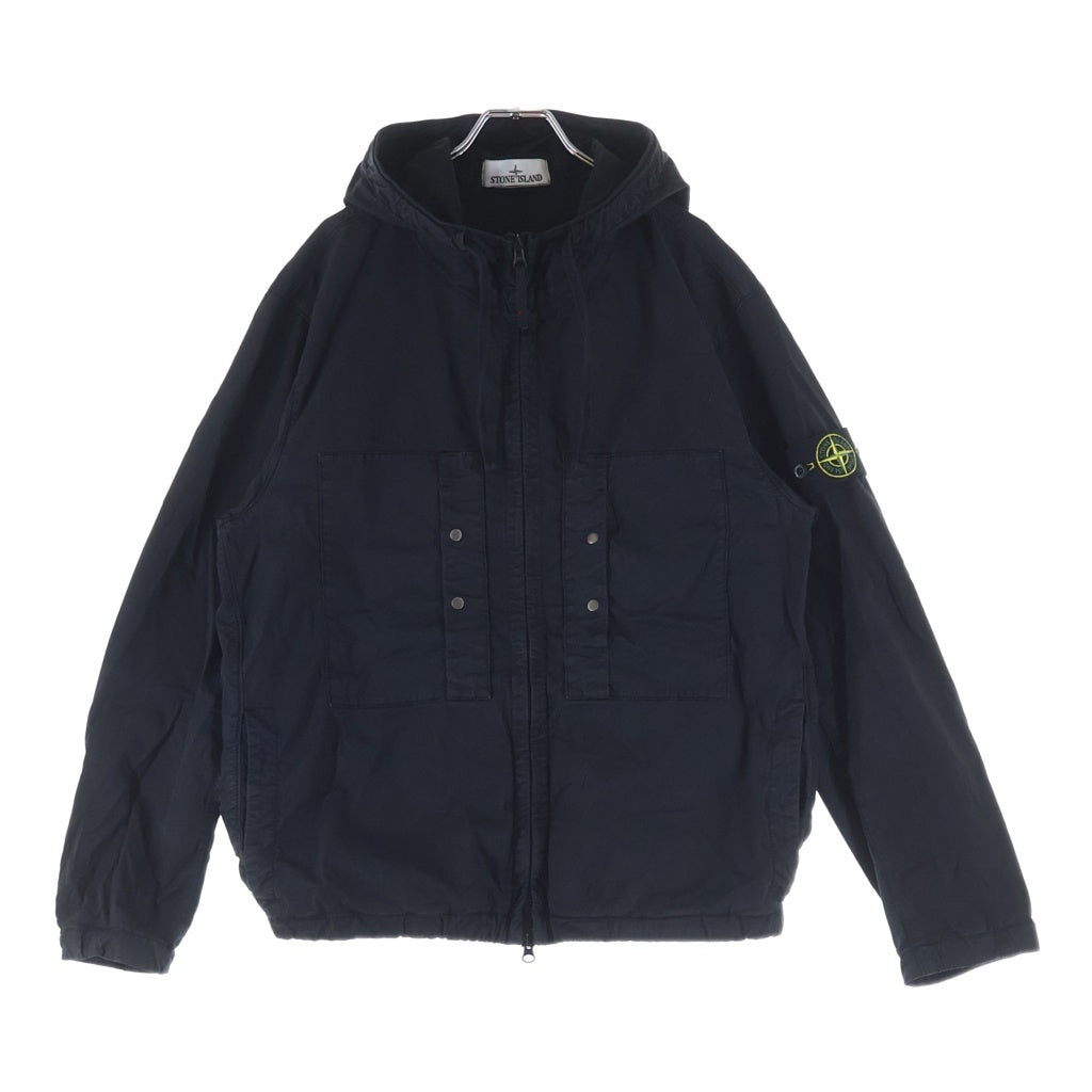 STONE ISLAND(ストーンアイランド) 25SS SUPIMA COTTON TWILL STRETCH-TC ロゴワッペン ジップアップフーディ コットンジャケット ブルゾンジャケット ブラック K1S154100091S0010