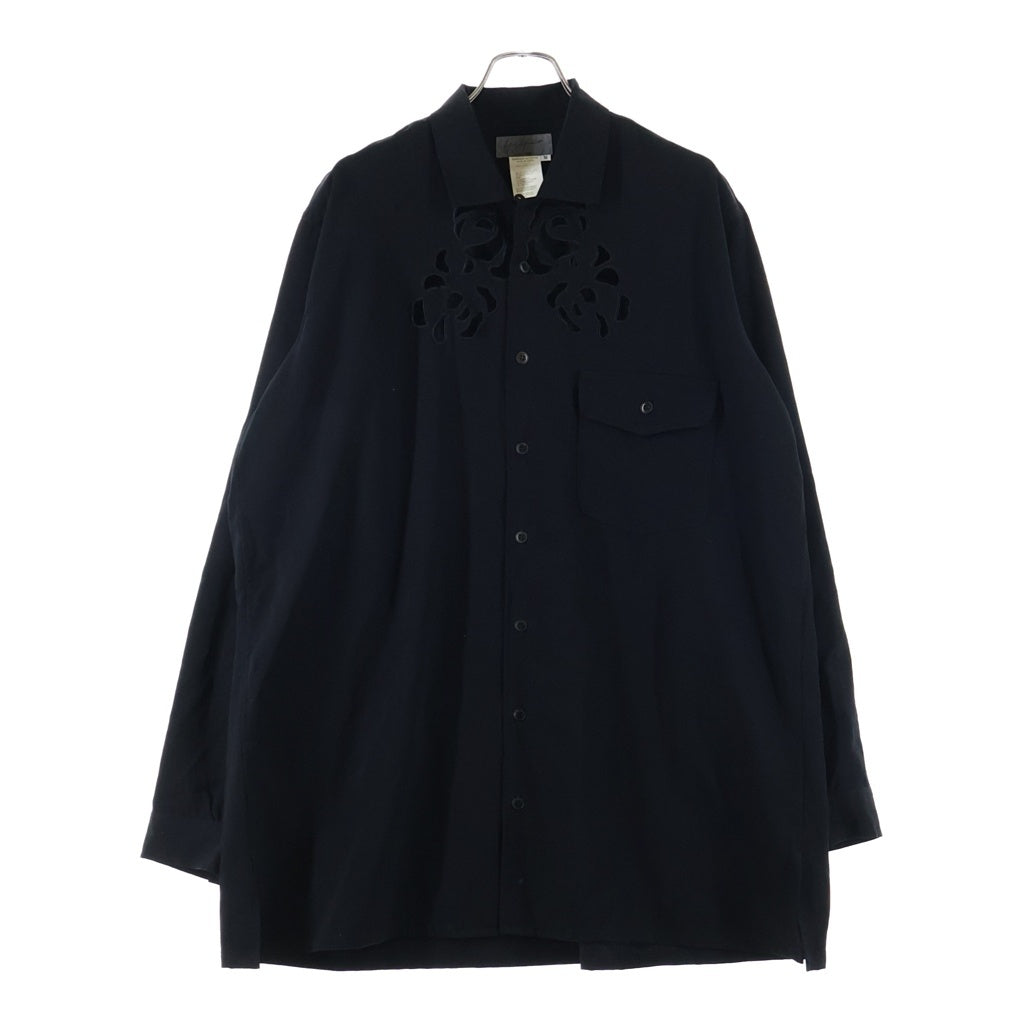 Yohji Yamamoto POUR HOMME(ヨウジヤマモト プールオム) 96SS 花と少年期 wool gabardine shirt ウール長袖シャツ ブラック HF-B19-950