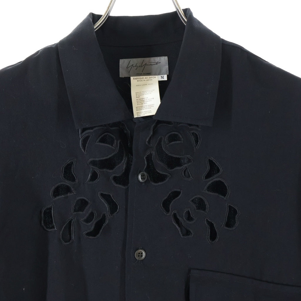 Yohji Yamamoto POUR HOMME(ヨウジヤマモト プールオム) 96SS 花と少年期 wool gabardine shirt ウール長袖シャツ ブラック HF-B19-950