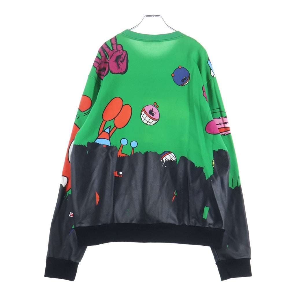 WALTER VAN BEIRENDONCK(ウォルターヴァンベイレンドンク) D WVB 12 CTN SWEAT レザー切替 プリントクルーネックスウェットトレーナー マルチカラー 11593438260