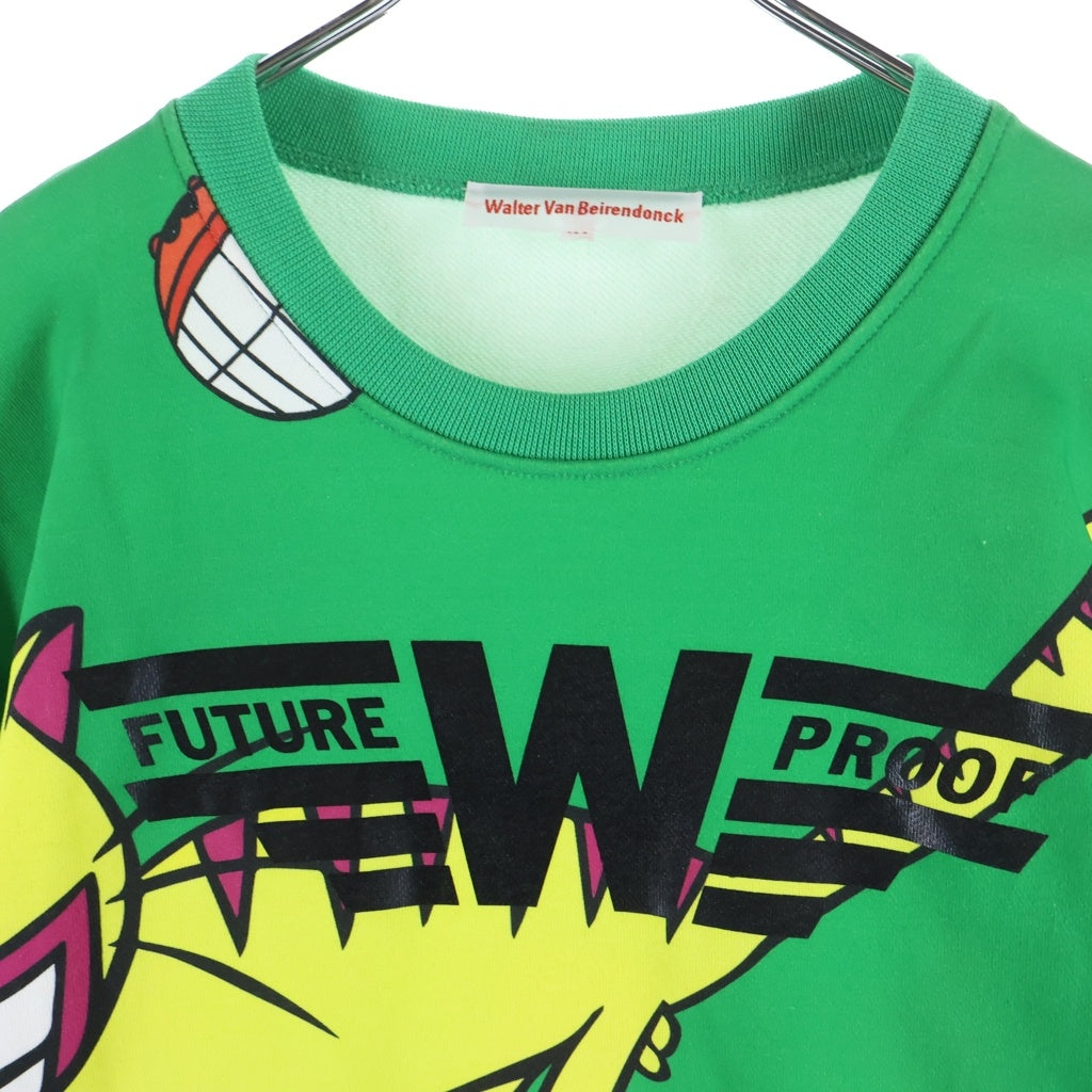 WALTER VAN BEIRENDONCK(ウォルターヴァンベイレンドンク) D WVB 12 CTN SWEAT レザー切替 プリントクルーネックスウェットトレーナー マルチカラー 11593438260