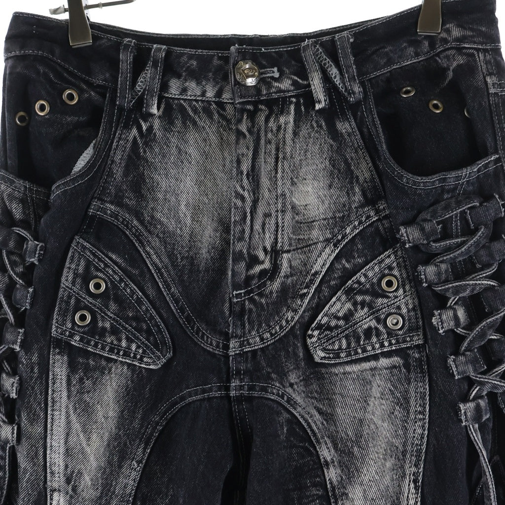Personsoul(パーソンソール) Deconstructed Exaggerated Flared Patchwork Jeans パッチワーク フレアカーゴデニムパンツ ブラック