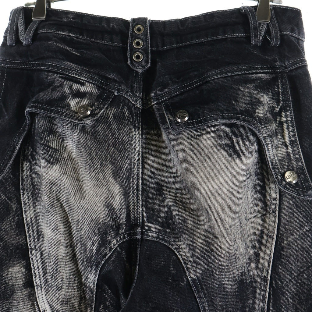 Personsoul(パーソンソール) Deconstructed Exaggerated Flared Patchwork Jeans パッチワーク フレアカーゴデニムパンツ ブラック