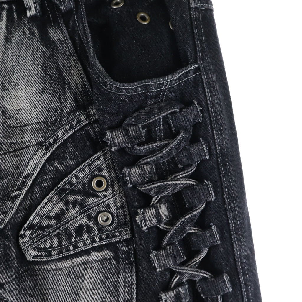 Personsoul(パーソンソール) Deconstructed Exaggerated Flared Patchwork Jeans パッチワーク フレアカーゴデニムパンツ ブラック
