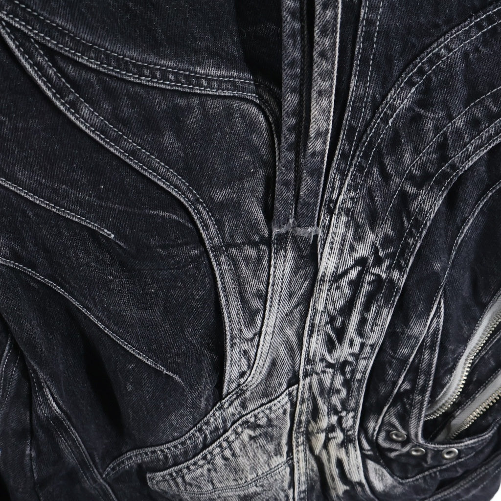 Personsoul(パーソンソール) Deconstructed Exaggerated Flared Patchwork Jeans パッチワーク フレアカーゴデニムパンツ ブラック