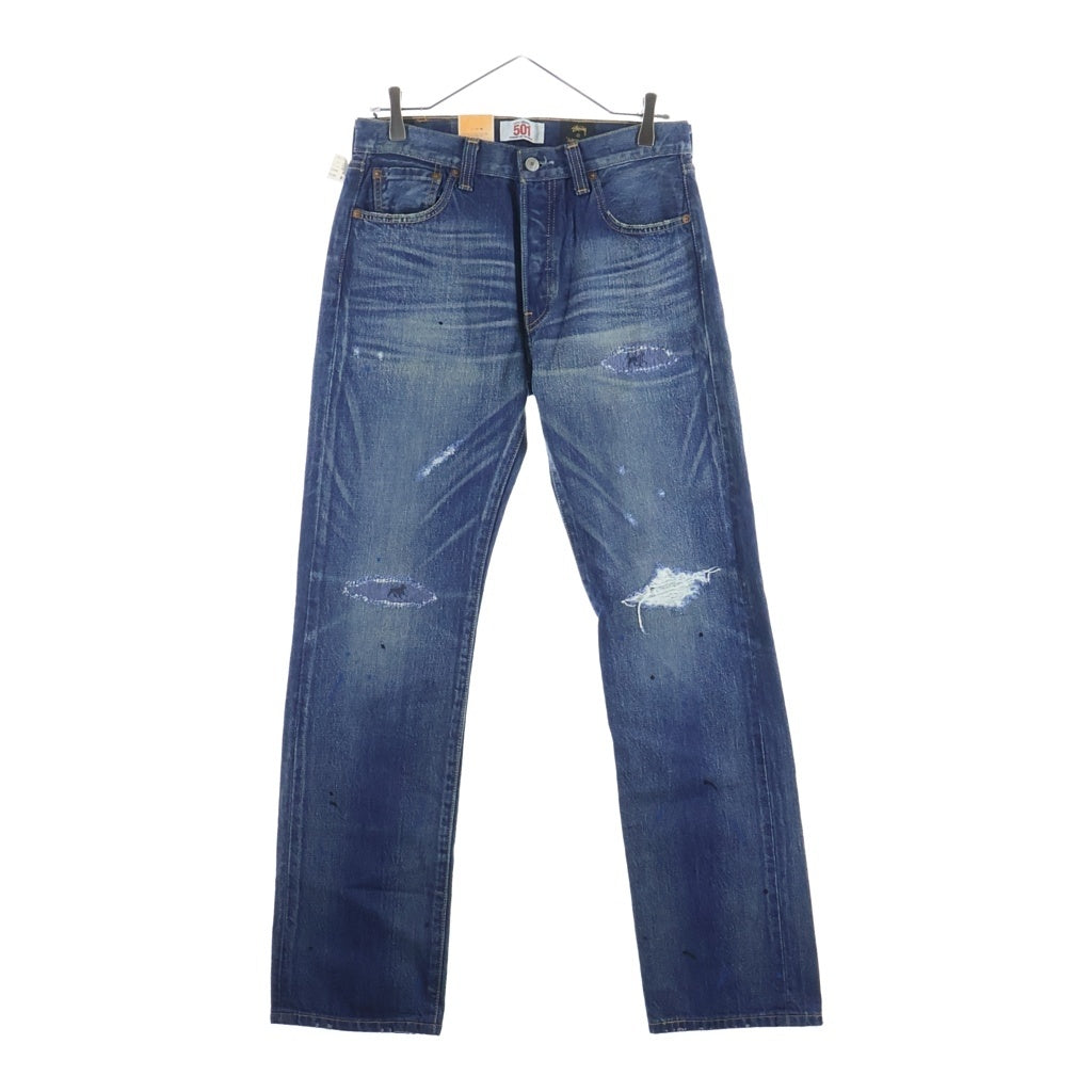 Levi's(リーバイス) ×STUSSY 30周年記念モデル 501 REGULAR STRAIGHT ロゴワッペン レギュラーストレートデニムパンツ ジーンズ インディゴ 08501-0467