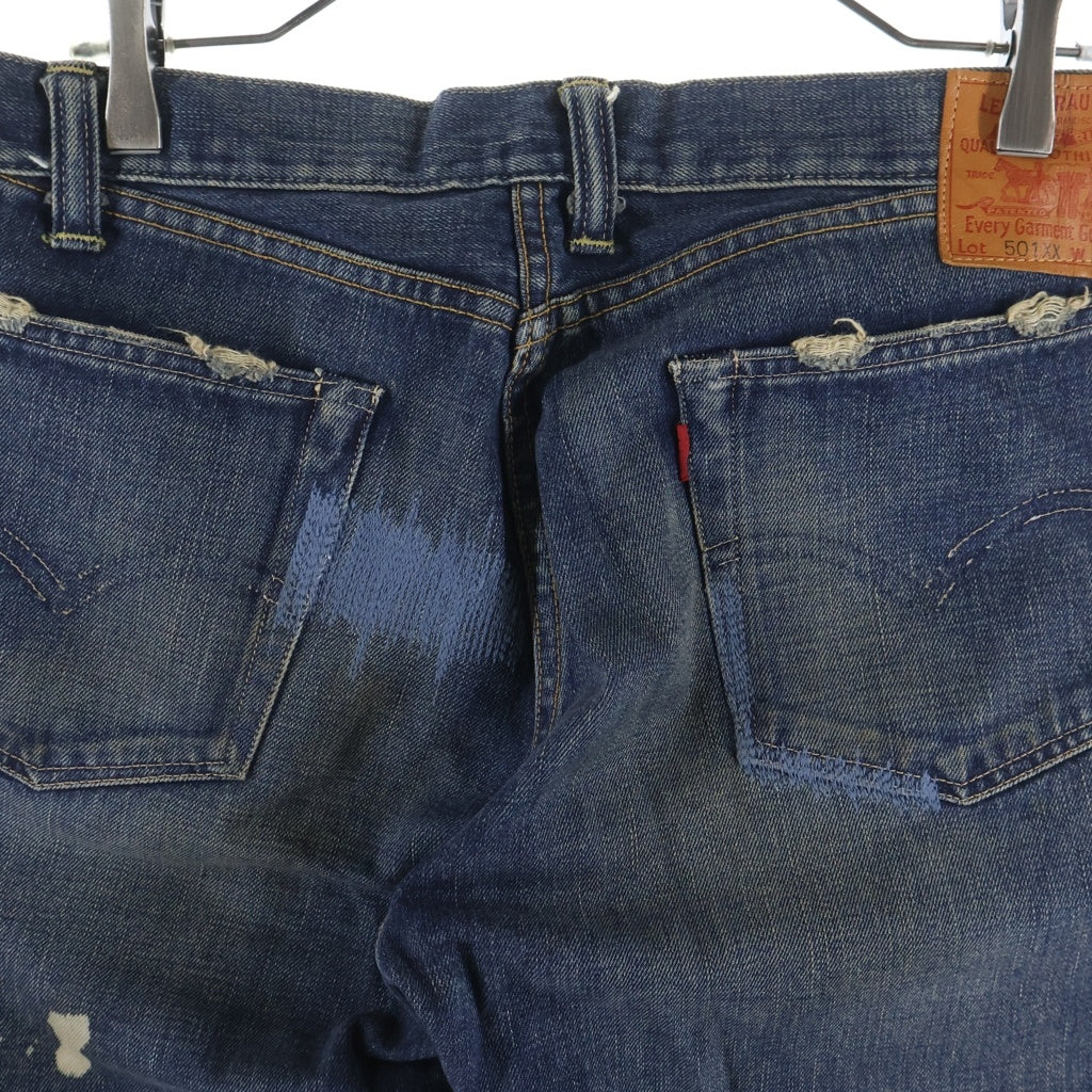 Levi's(リーバイス) 501XX REGULAR STRAIGHT BIGE 1937年復刻モデル 日本製 レギュラーストレート ビッグE 赤耳 シングルステッチ ダメージ加工 ペインター デニムパンツ 37501