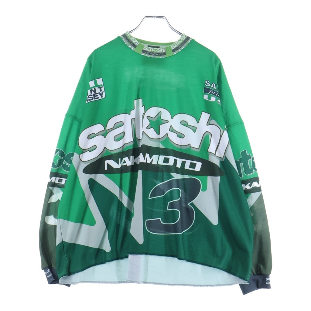 SATOSHI NAKAMOTO(サトシナカモト) Speedway Longsleeve グラフィック クルーネック長袖Tシャツカットソー グリーン ‐