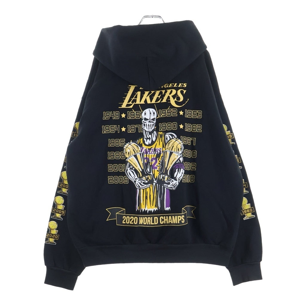 Warren Lotas(ウォーレンロータス) ×NBA×レイカーズ チャンピオンシップ バックスカルプリント プルオーバースウェットフーディー ブラック/イエロー