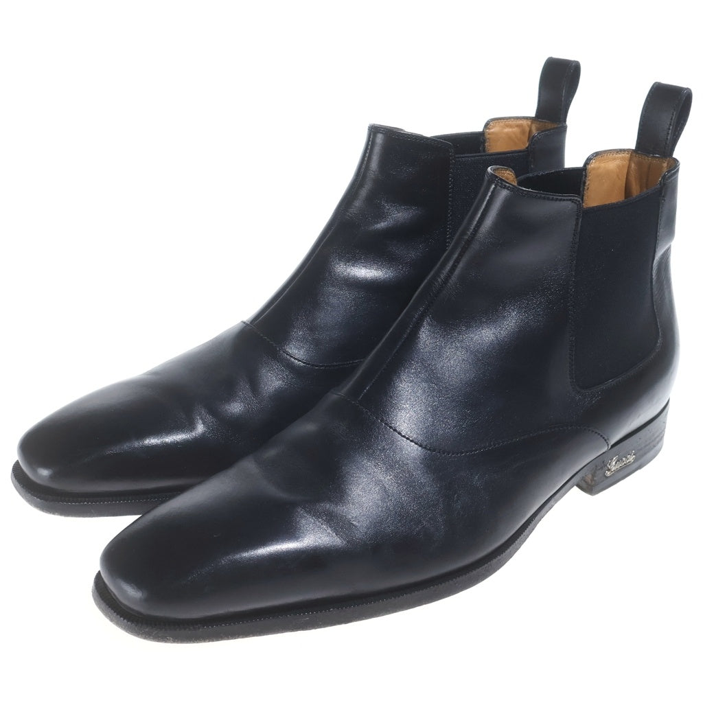 GUCCI(グッチ) LOGO LEATHER SIDE GORE BOOTS ロゴ レザー サイドゴアブーツ ブラック 202706