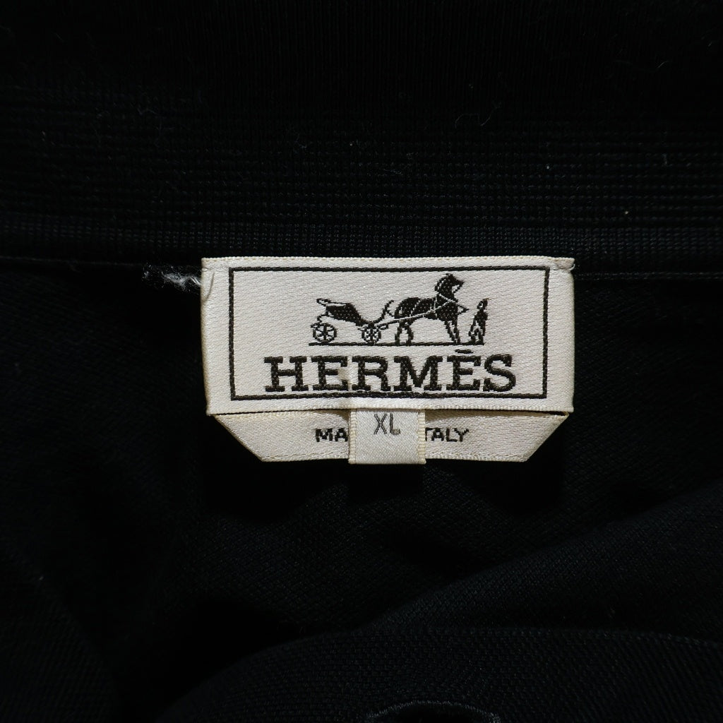 HERMES(エルメス) ワンポイントロゴ刺繍 半袖ポロシャツカットソー ブラック ‐