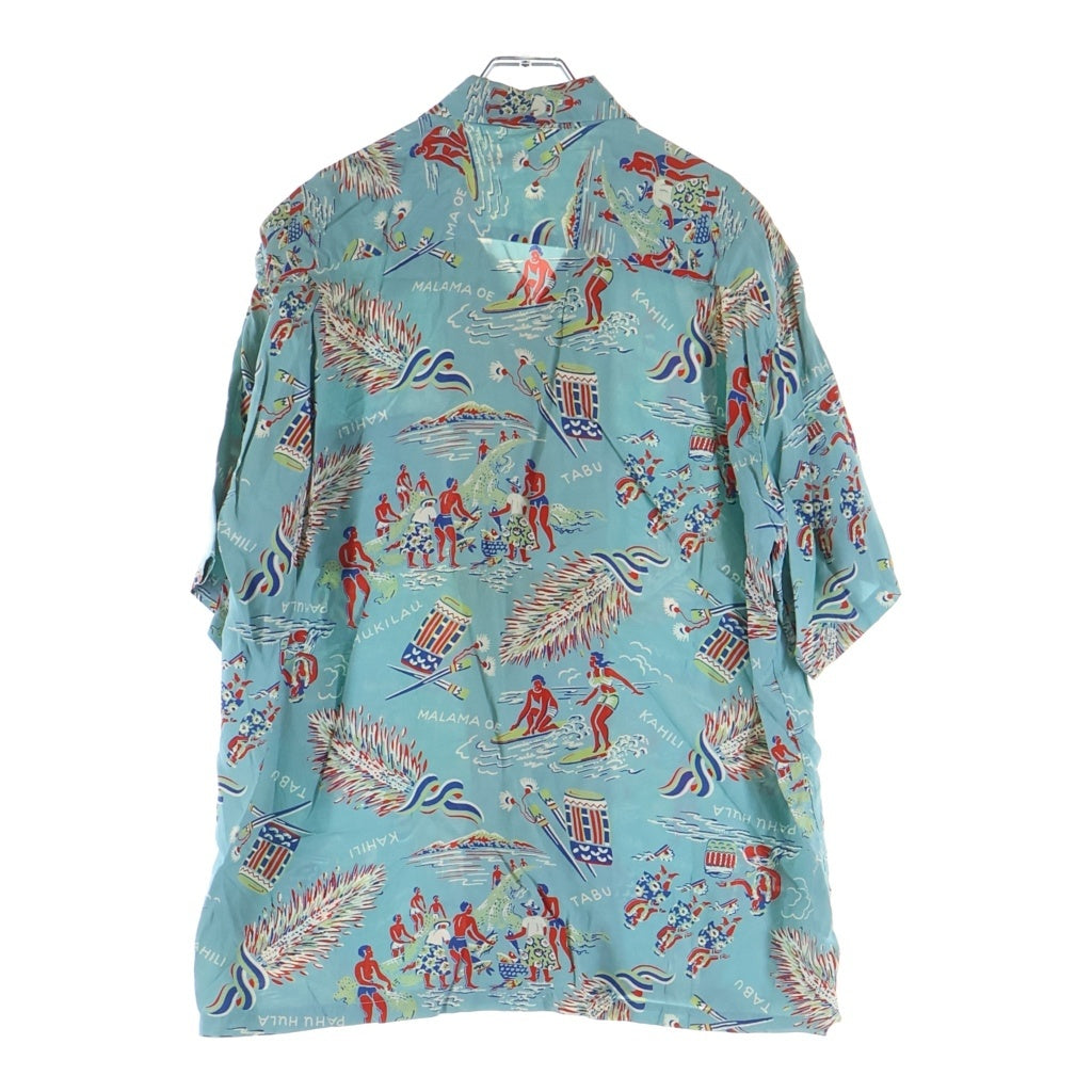 SUN SURF(サンサーフ) KAHILI HAWAII カヒリ ハワイ ココナッツボタン 総柄レーヨン半袖シャツ ブルー SS37135