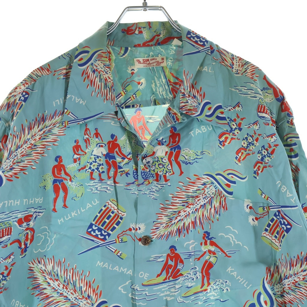 SUN SURF(サンサーフ) KAHILI HAWAII カヒリ ハワイ ココナッツボタン 総柄レーヨン半袖シャツ ブルー SS37135