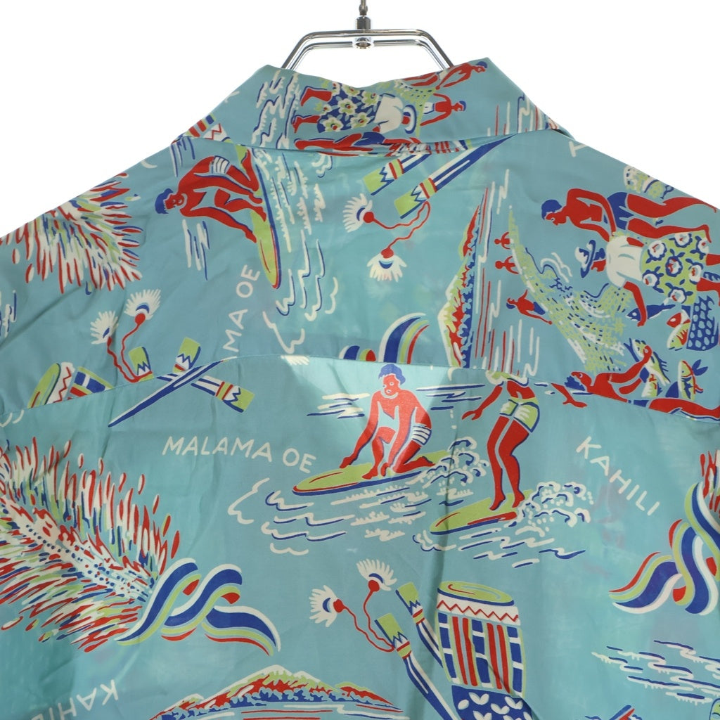 SUN SURF(サンサーフ) KAHILI HAWAII カヒリ ハワイ ココナッツボタン 総柄レーヨン半袖シャツ ブルー SS37135