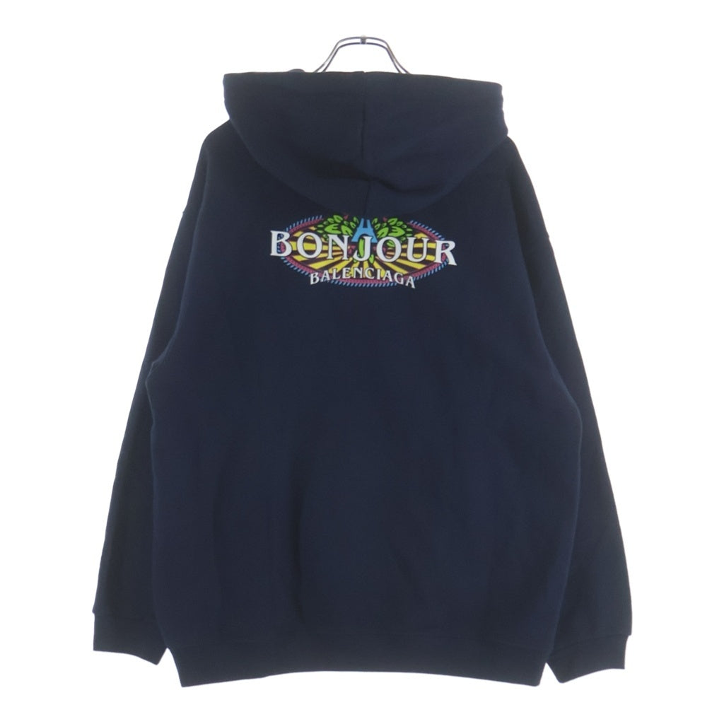 BALENCIAGA(バレンシアガ) 19SS Bonjour Bal Hoodie 600583 THV61 ボンジュール バル 両面ロゴプリント プルオーバー長袖スウェットパーカー フーディー ネイビー