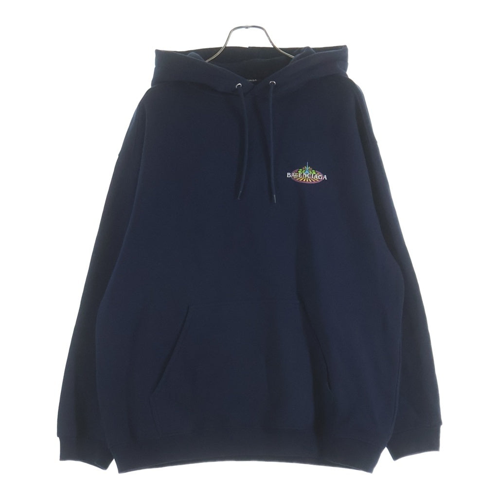 BALENCIAGA(バレンシアガ) 19SS Bonjour Bal Hoodie 600583 THV61 ボンジュール バル 両面ロゴプリント プルオーバー長袖スウェットパーカー フーディー ネイビー