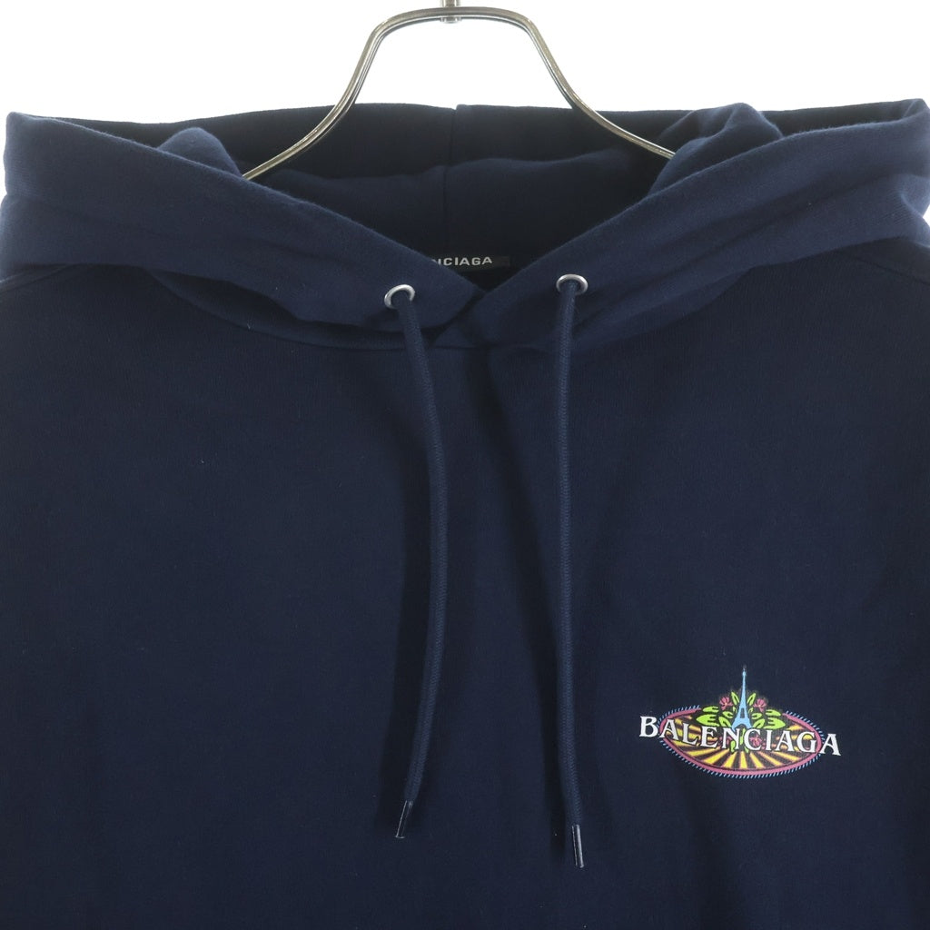 BALENCIAGA(バレンシアガ) 19SS Bonjour Bal Hoodie 600583 THV61 ボンジュール バル 両面ロゴプリント プルオーバー長袖スウェットパーカー フーディー ネイビー