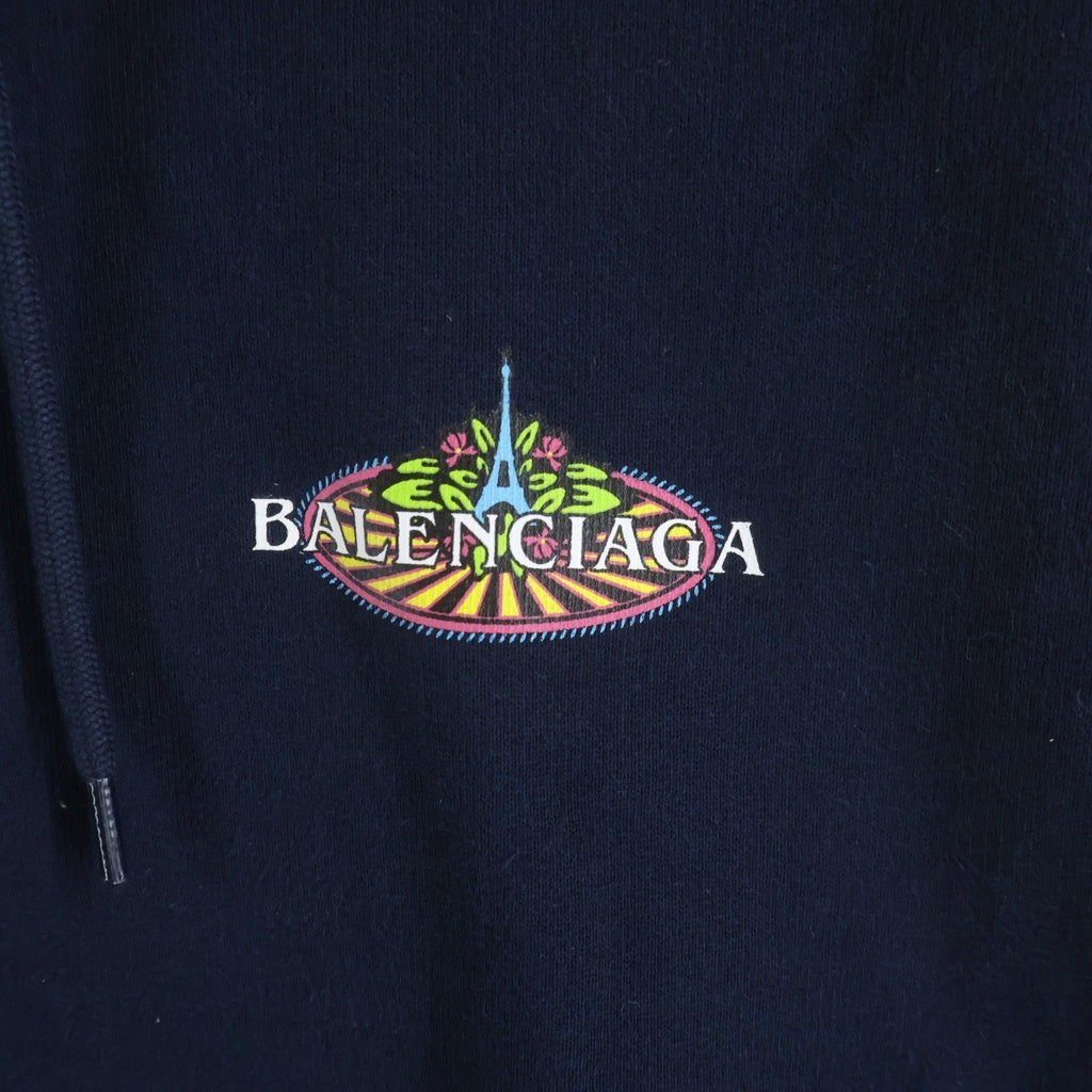BALENCIAGA(バレンシアガ) 19SS Bonjour Bal Hoodie 600583 THV61 ボンジュール バル 両面ロゴプリント プルオーバー長袖スウェットパーカー フーディー ネイビー