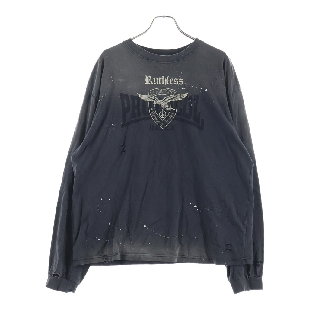 Protocol Index(プロトコル インデックス) VINTAGE OVERDYED LONGSLEEVE ヴィンテージ加工 オーバーサイズ 両面プリントクルーネック長袖Tシャツカットソー ロンT グレー