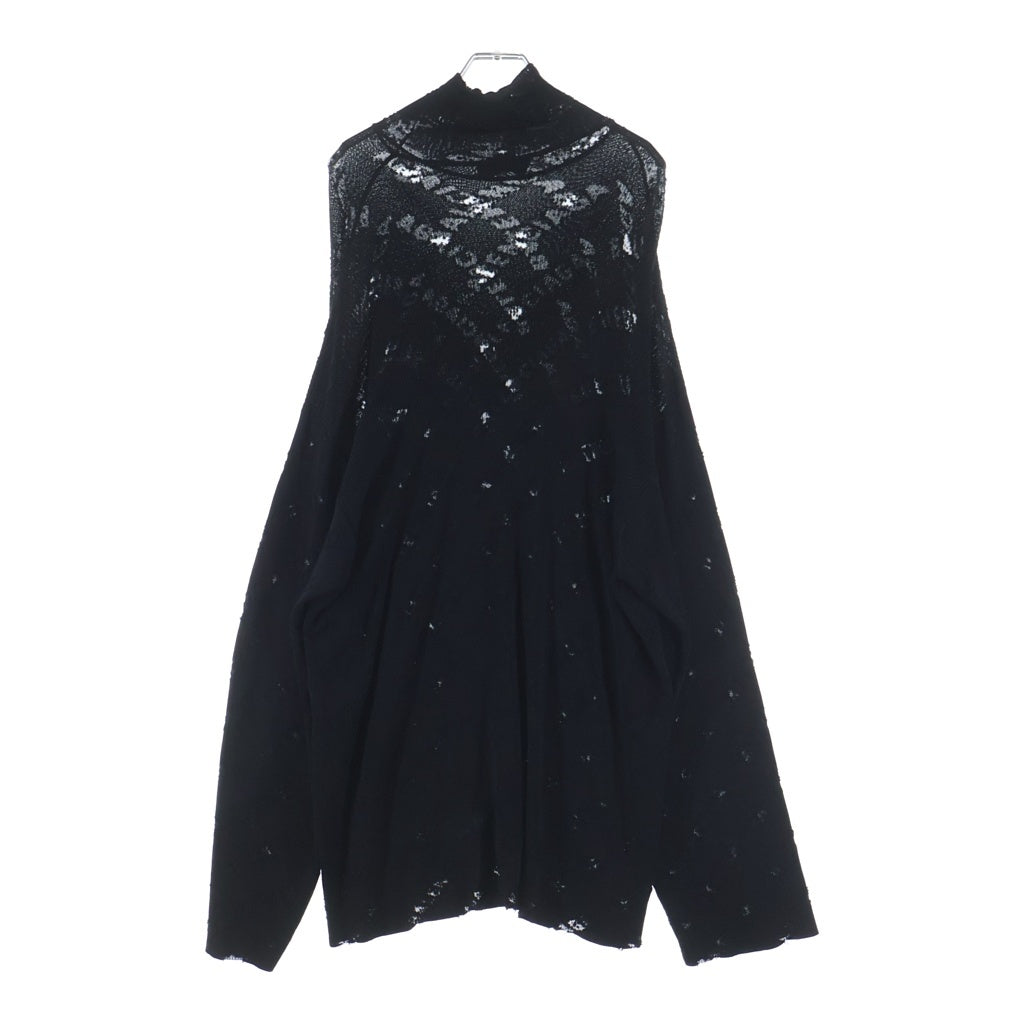 BALENCIAGA(バレンシアガ) 22AW All-Over Logo Turtleneck ロゴ総柄 レーヨンハイネック長袖ニットセーター ブラック 719056 T5188