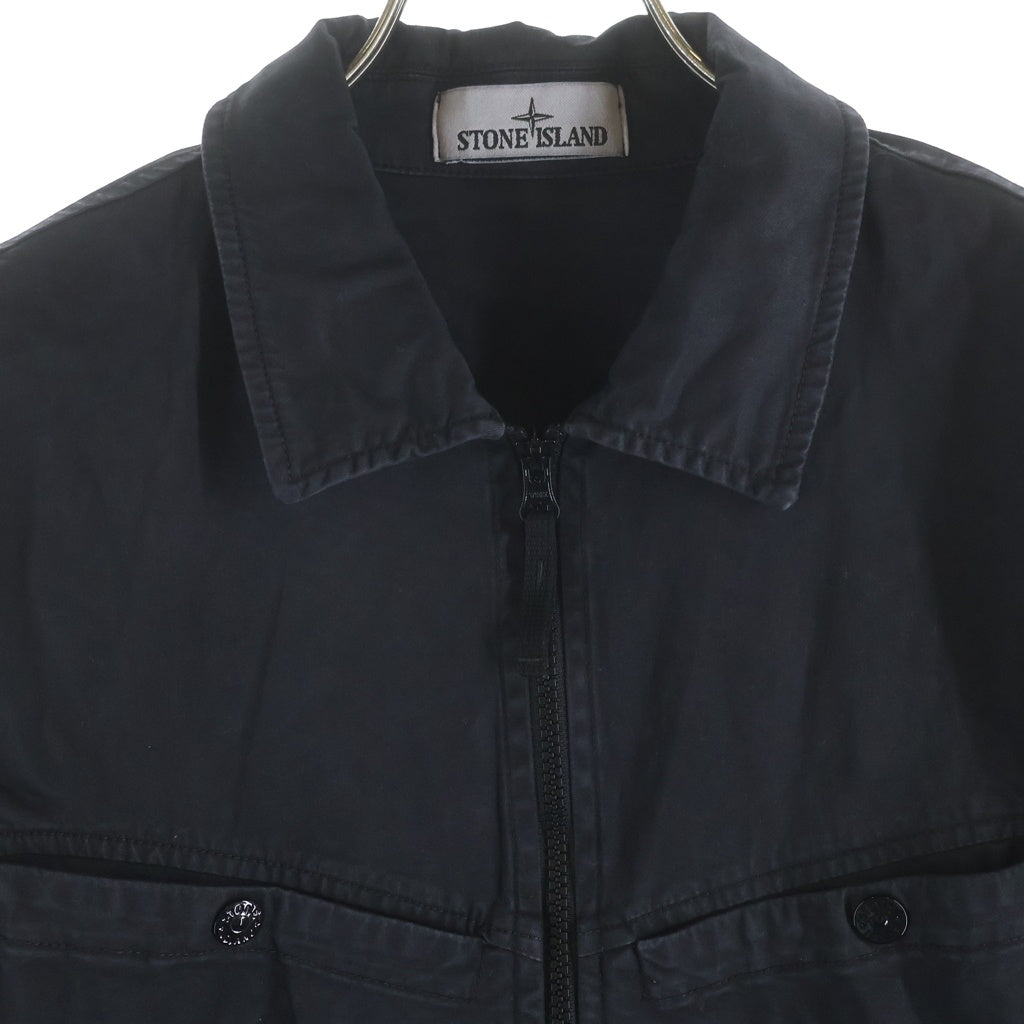 STONE ISLAND(ストーンアイランド) Brushed Cotton Zip Overshirt ロゴワッペン刺繍 ブラッシュド コットン ダブルジップ オーバーシャツ ジャケット ブラック 801510104
