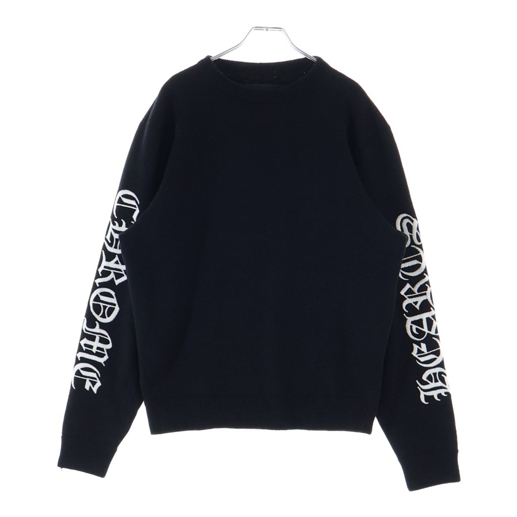 CHROME HEARTS(クロムハーツ) 袖ロゴ刺繍 カシミア クルーネック長袖ニットセーター ブラック